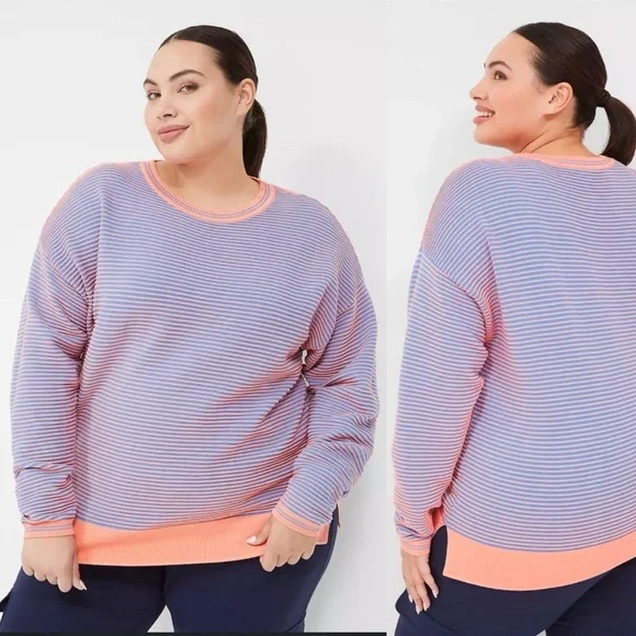 NWT LIVI ACTIVE Lane Bryant Atheleisure Crewneck Ottoman Sweater in Fusion Coral - Picture 1 of 10